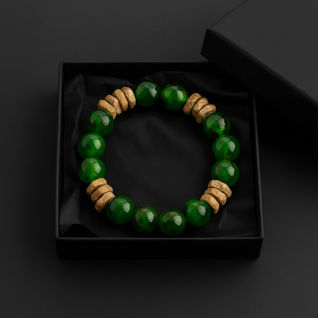 Handmade Natural Green and Bark Stone Chip Bead Bracelet