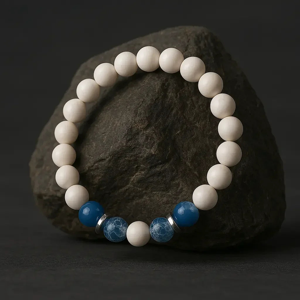 Handmade Natural White and Blue Stone Bead Bracelet