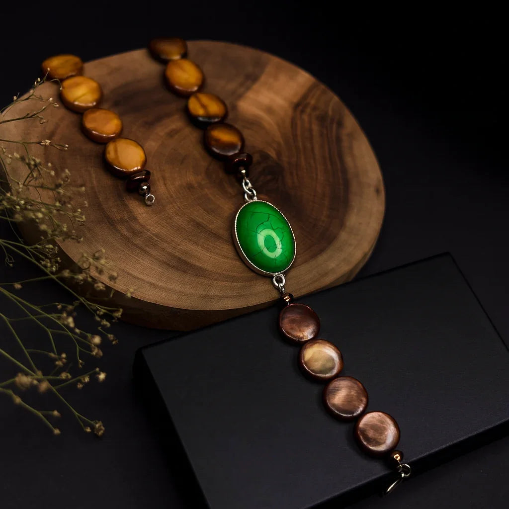 Handmade Natural Turquoise and Agate Stone Bead Bracelet