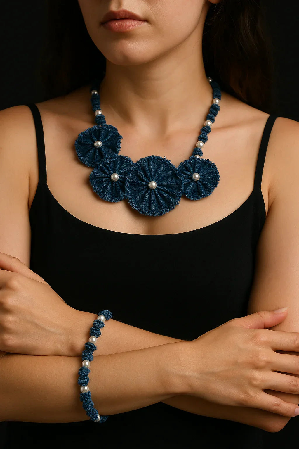 Handmade Denim Necklace and Bracelet Set