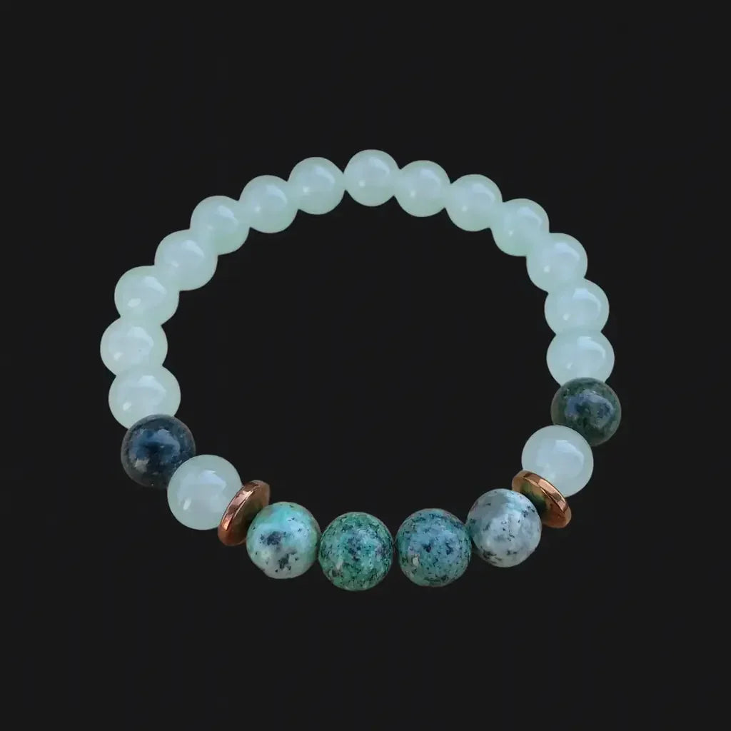 Handmade Natural White and Green Aggregate Stone Bead Bracelet