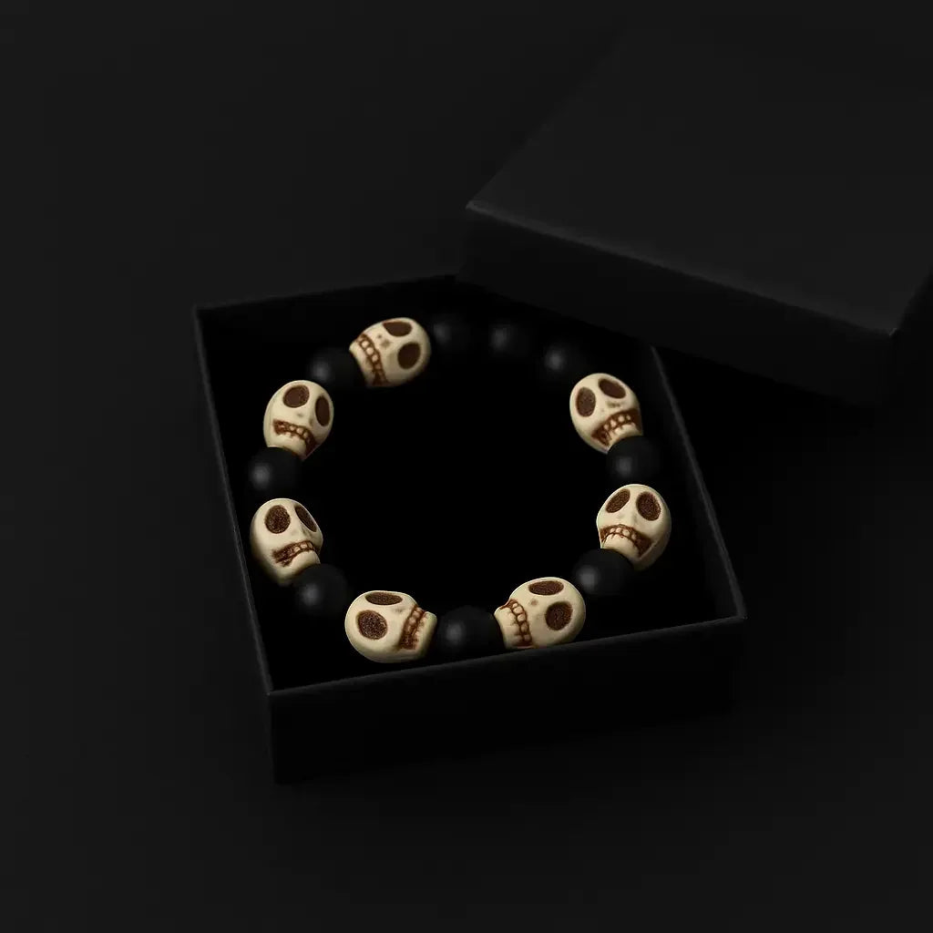 Handmade Halloween Skull Stone Bead Bracelet