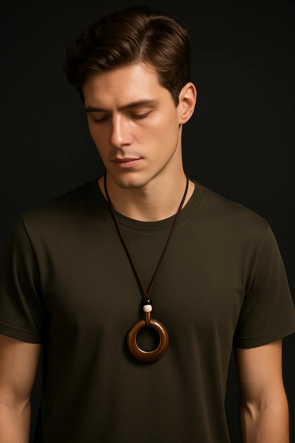 Handcrafted Natural Stone Circle Pendant Necklace Boho Minimalist Jewelry