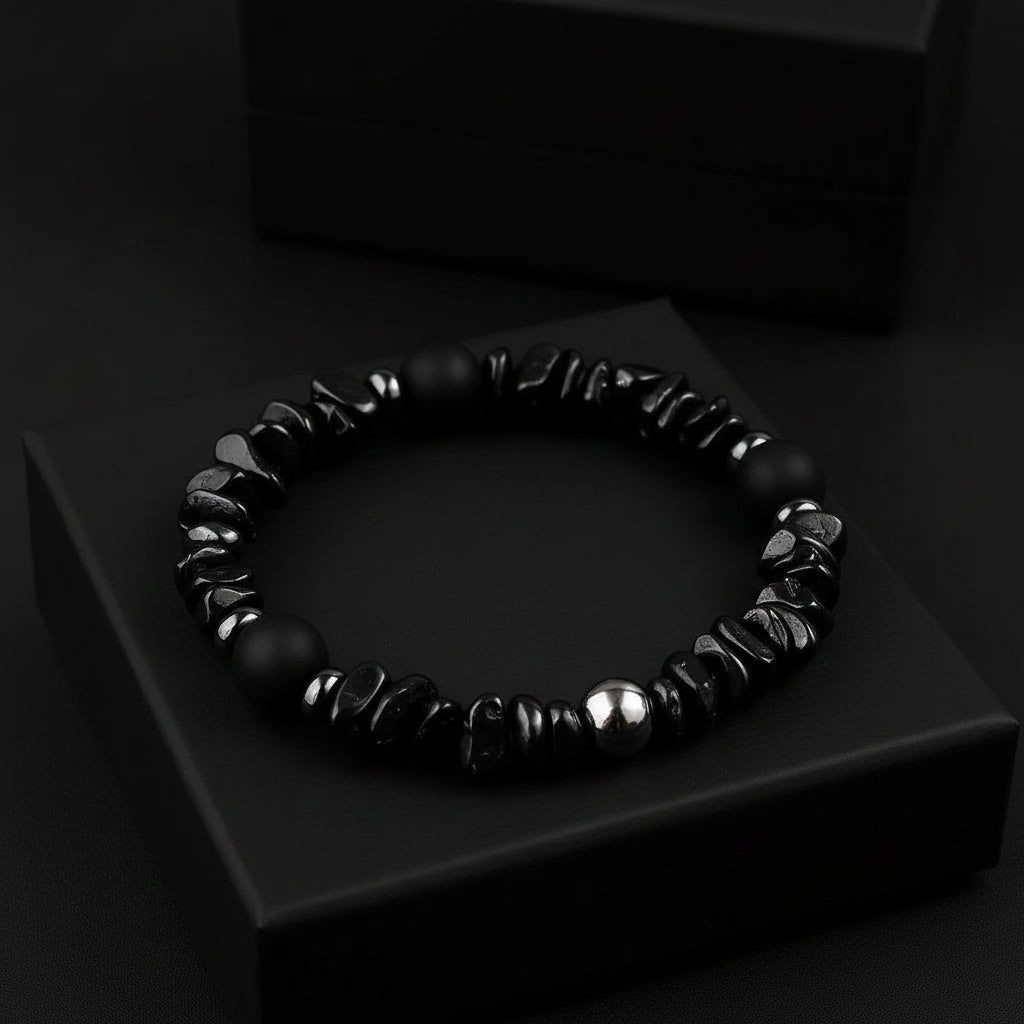 Black Onyx and Black Chip Stone Bead Bracelet