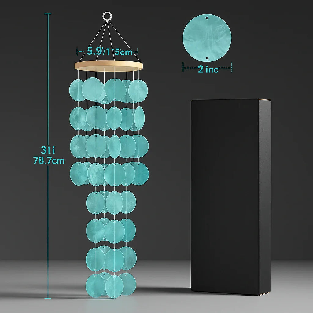 Home Decor Wind Chimes for Outside, Handcrafted Blue Gradient Shells