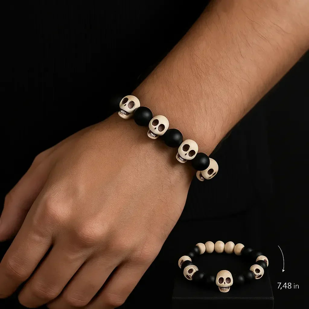 Handmade Halloween Skull Stone Bead Bracelet