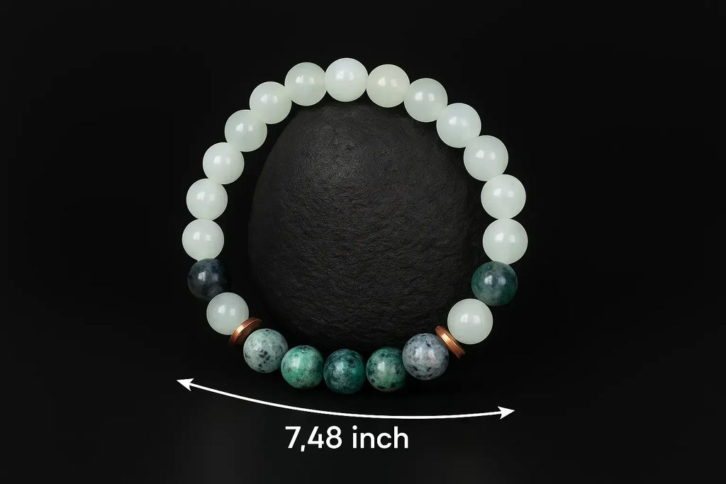 Handmade Natural White and Green Aggregate Stone Bead Bracelet