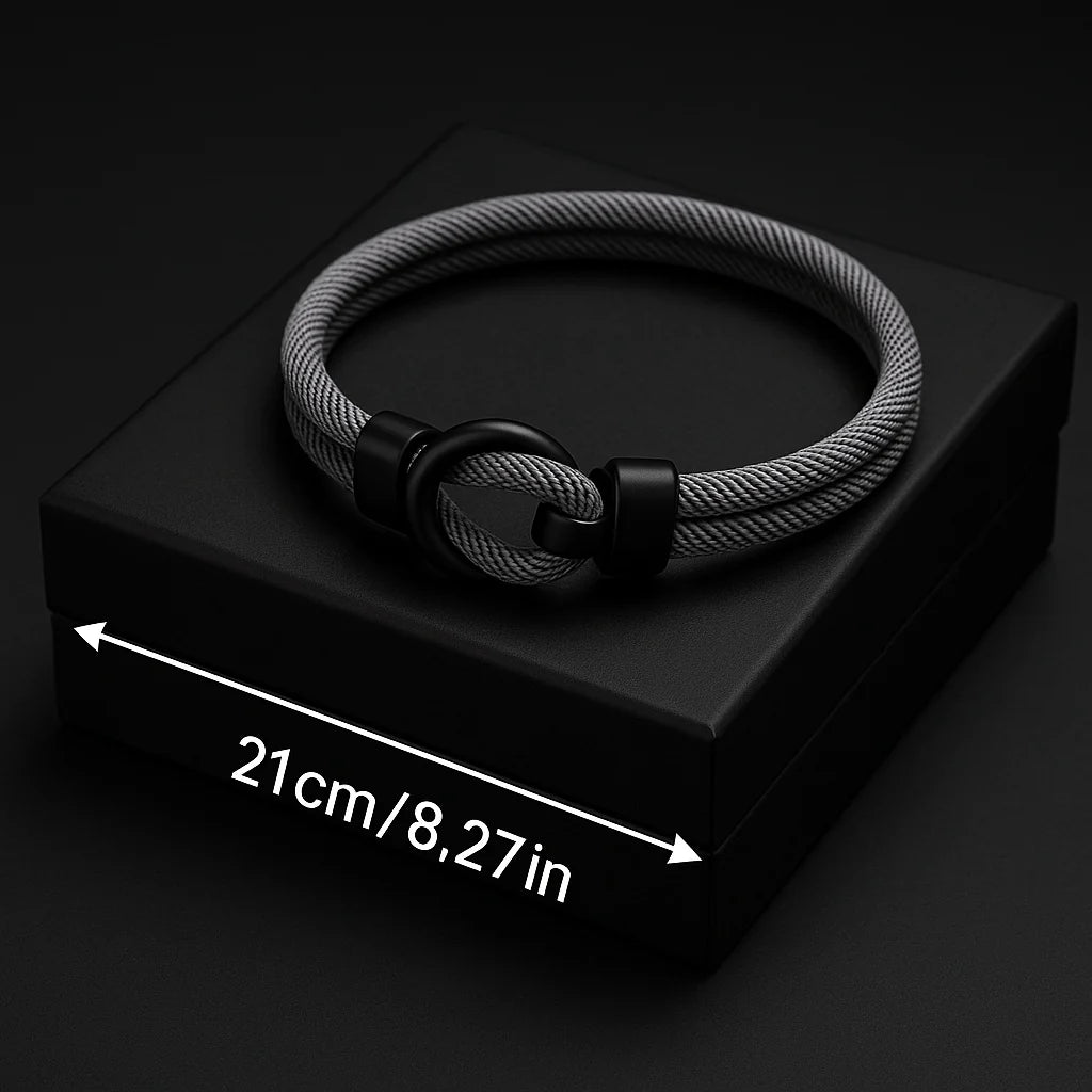 Gray Rope Bracelet – Minimalist Men’S Bracelet with Black Magnetic Clasp