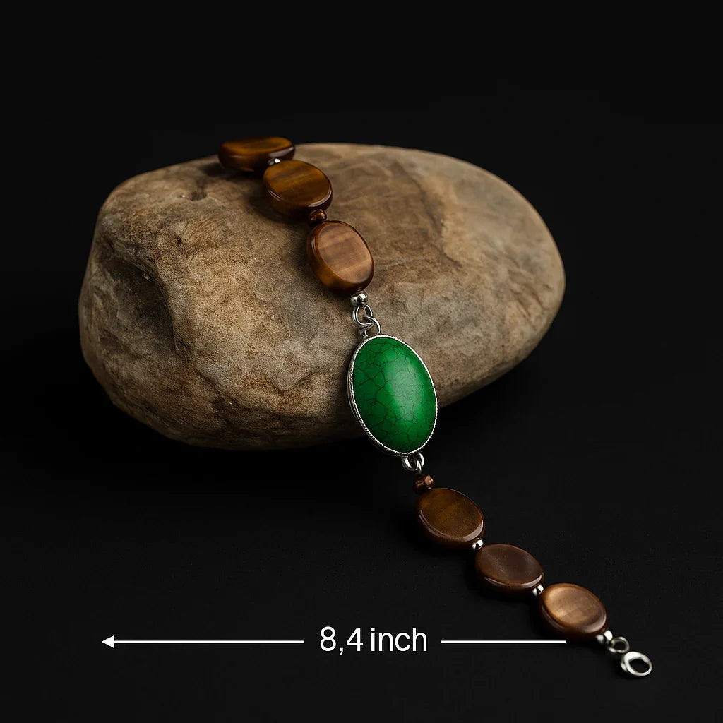 Handmade Natural Turquoise and Agate Stone Bead Bracelet