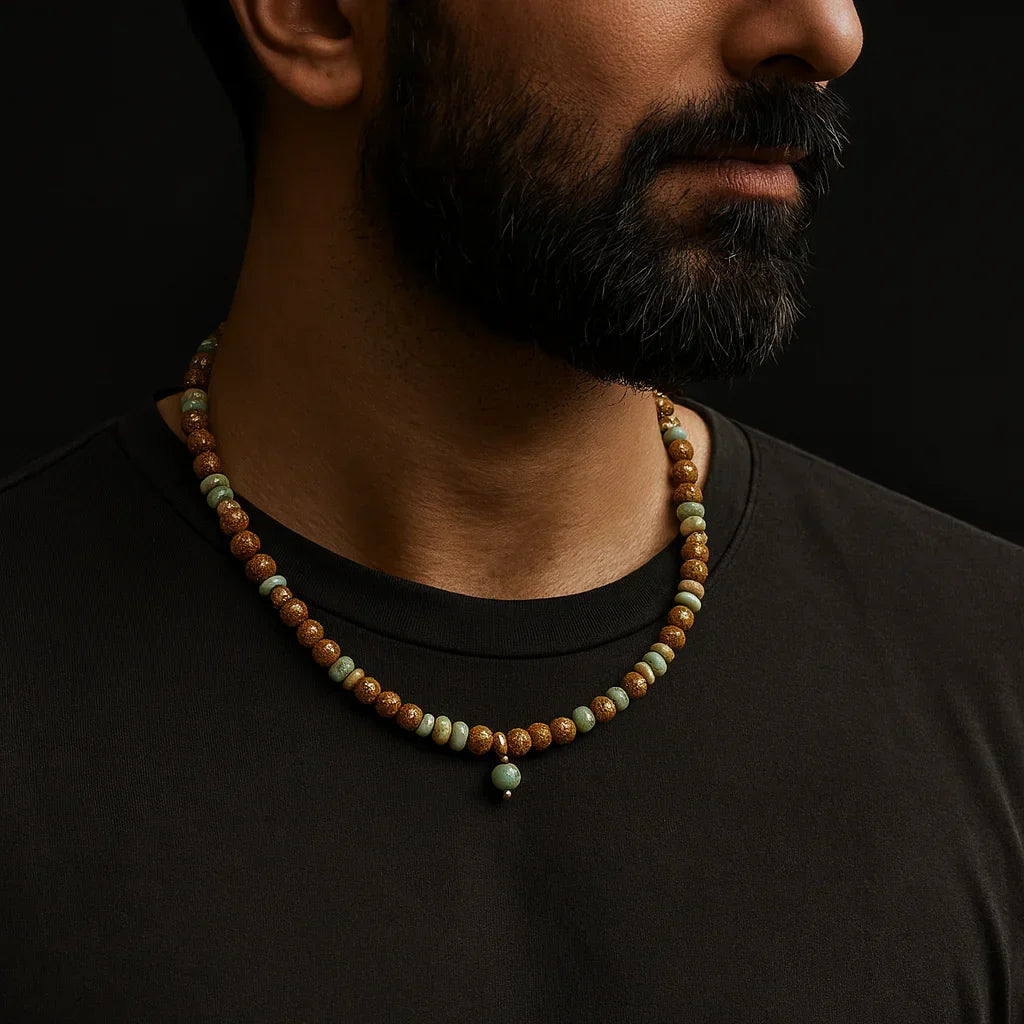 Handmade Bark Stone Chip Stone Beads Necklace