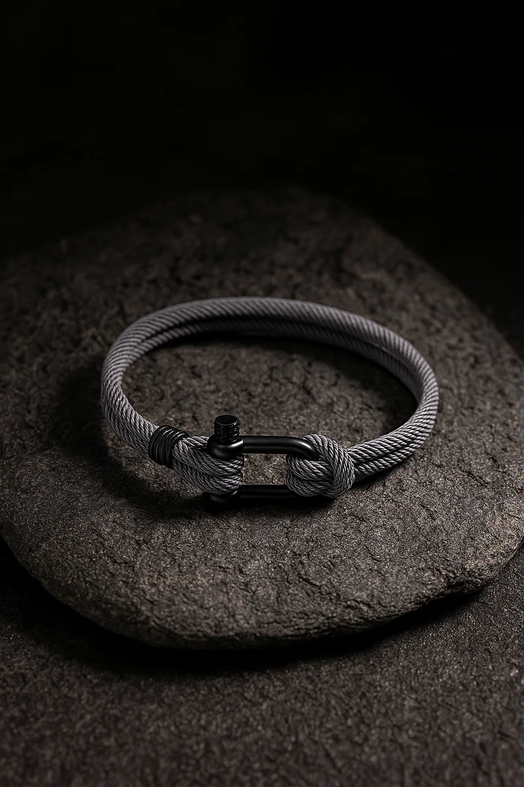 Gray Rope Bracelet – Men’S Nautical Bracelet with Black Stainless Steel Clasp