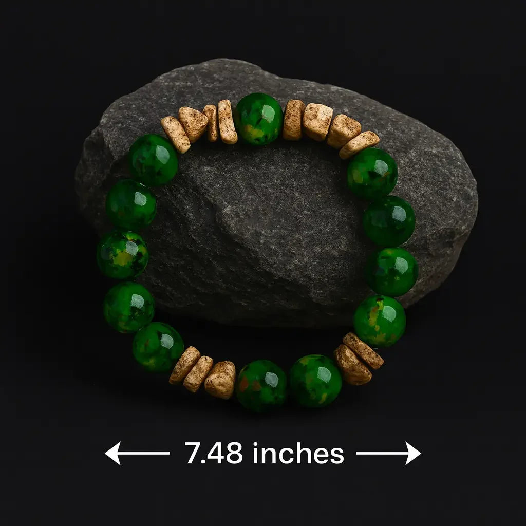 Handmade Natural Green and Bark Stone Chip Bead Bracelet