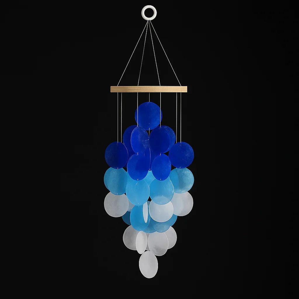Home Decor Wind Chimes for Outside, Handcrafted Blue Gradient Shells