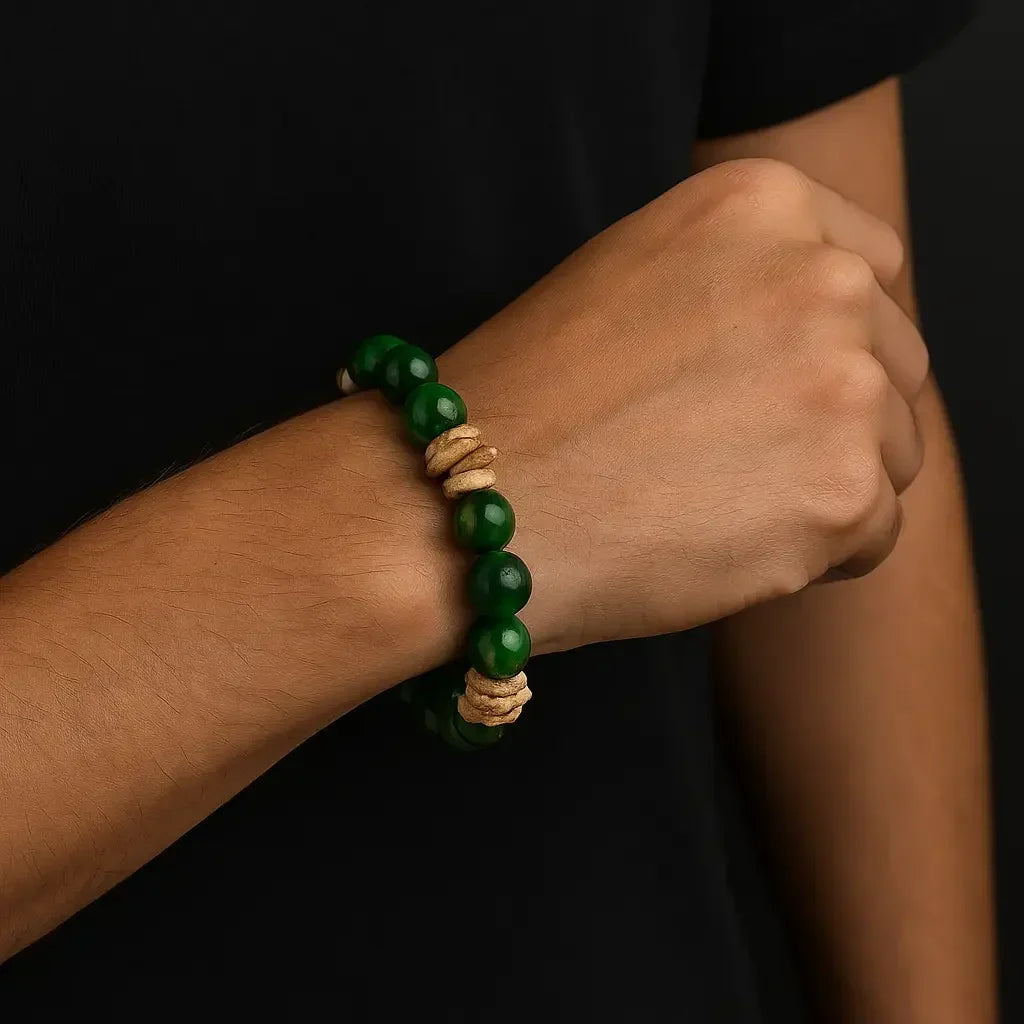 Handmade Natural Green and Bark Stone Chip Bead Bracelet