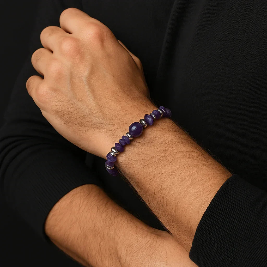 Handmade Natural Blue Stone and Chip Bead Bracelet