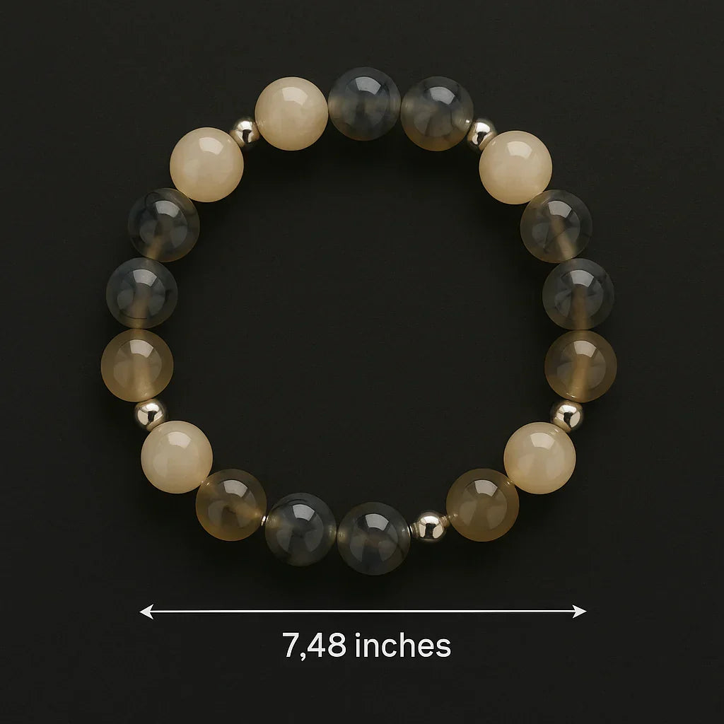 Handmade Natural White and Agate Stone Bead Bracelet