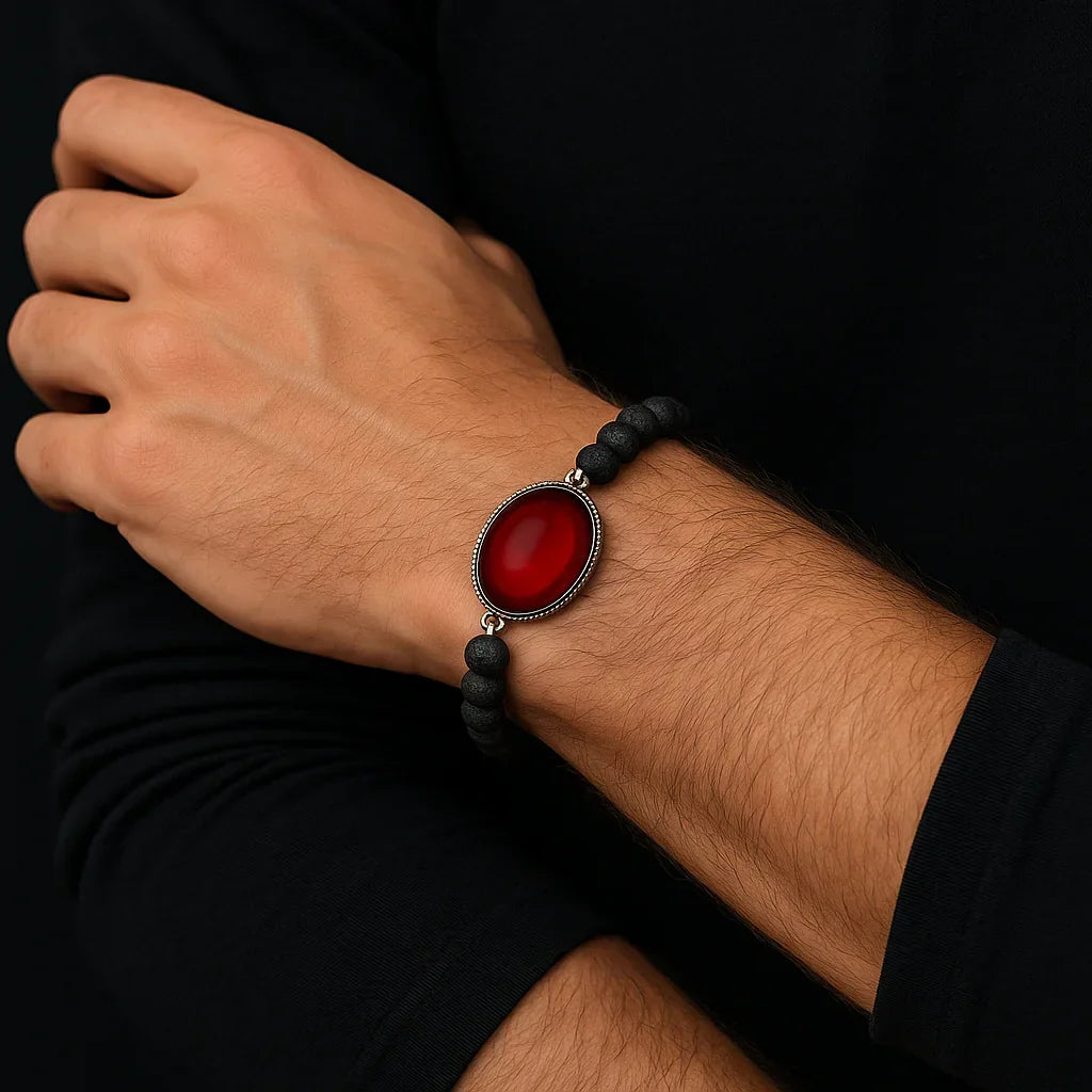 Handmade Natural Black Lava Stone Bead Bracelet