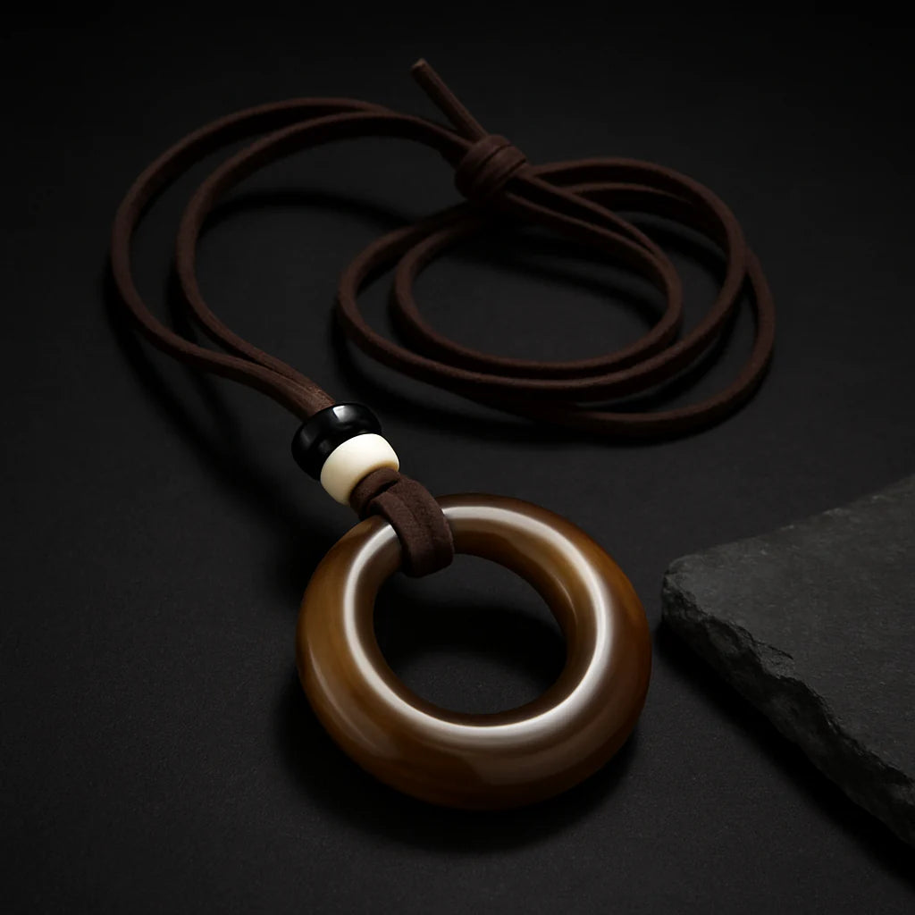 Handcrafted Natural Stone Circle Pendant Necklace Boho Minimalist Jewelry