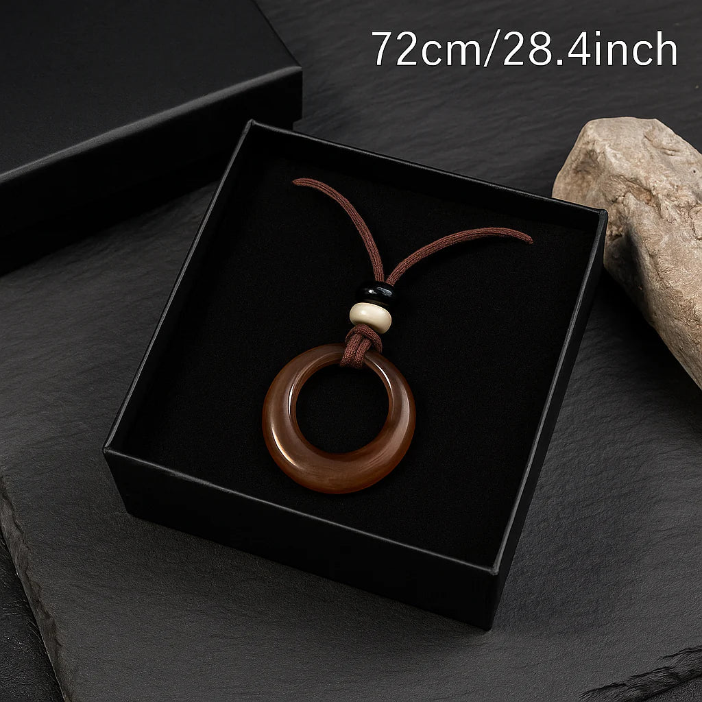 Handcrafted Natural Stone Circle Pendant Necklace Boho Minimalist Jewelry