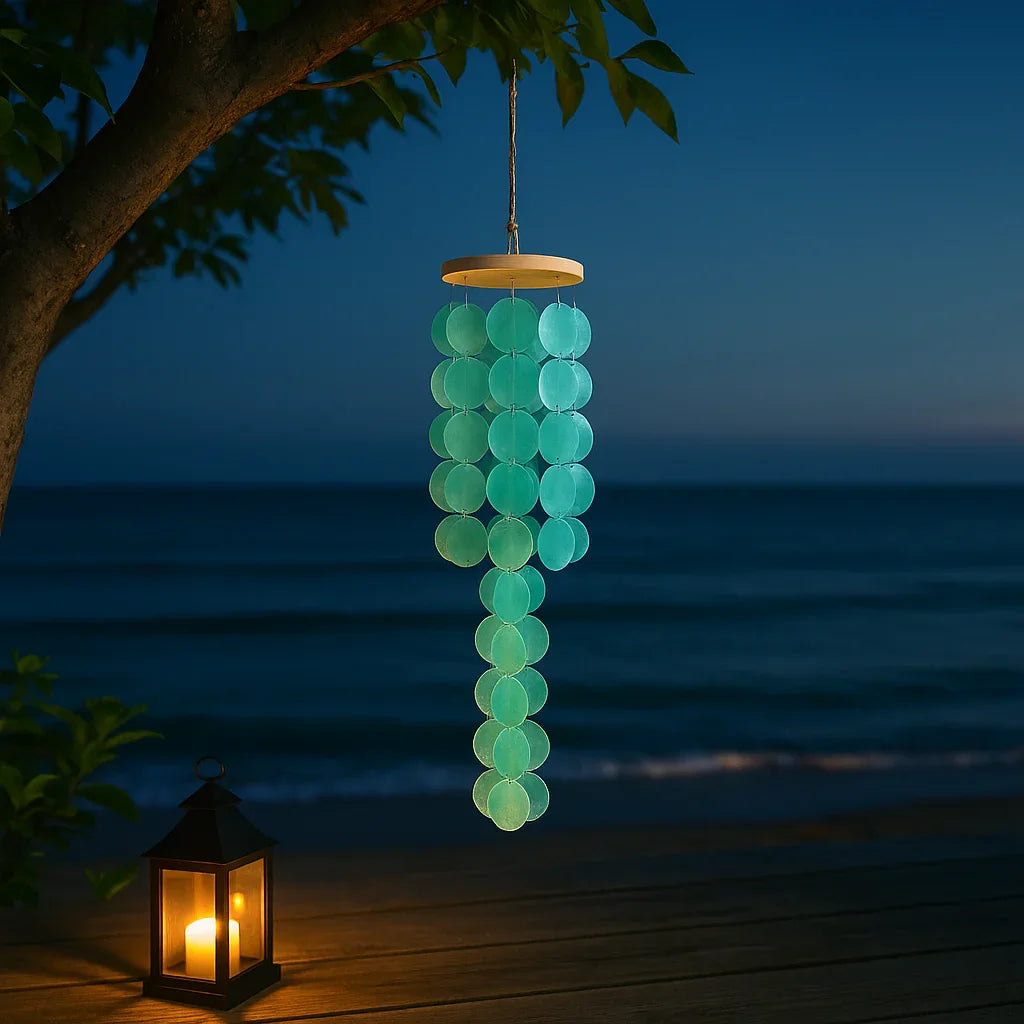 Home Decor Wind Chimes for Outside, Handcrafted Blue Gradient Shells