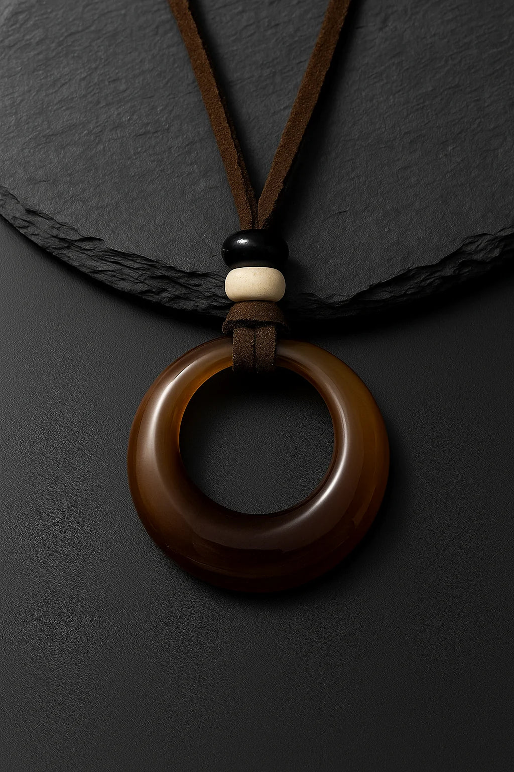 Handcrafted Natural Stone Circle Pendant Necklace Boho Minimalist Jewelry