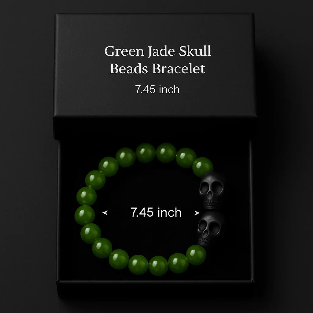 Handmade Natural Green and Black Skull Stone Bead Bracelet