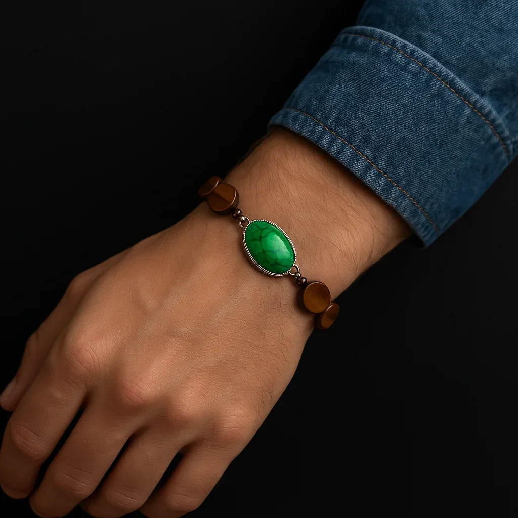 Handmade Natural Turquoise and Agate Stone Bead Bracelet