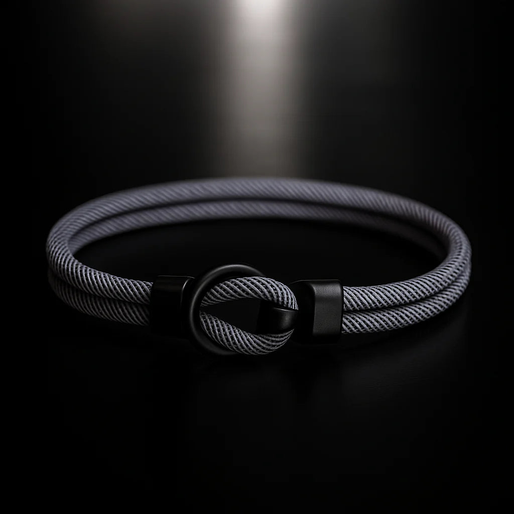 Gray Rope Bracelet – Minimalist Men’S Bracelet with Black Magnetic Clasp