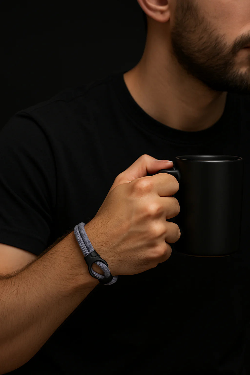 Gray Rope Bracelet – Minimalist Men’S Bracelet with Black Magnetic Clasp